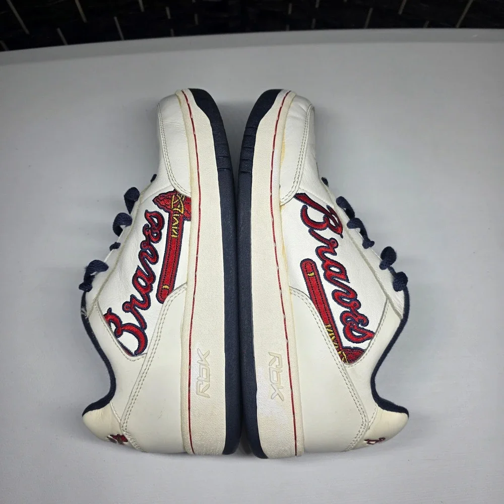 Reebok MLB Atlanta Braves Sneakers White Navy Red Leather Low Top Mens 7 RB711